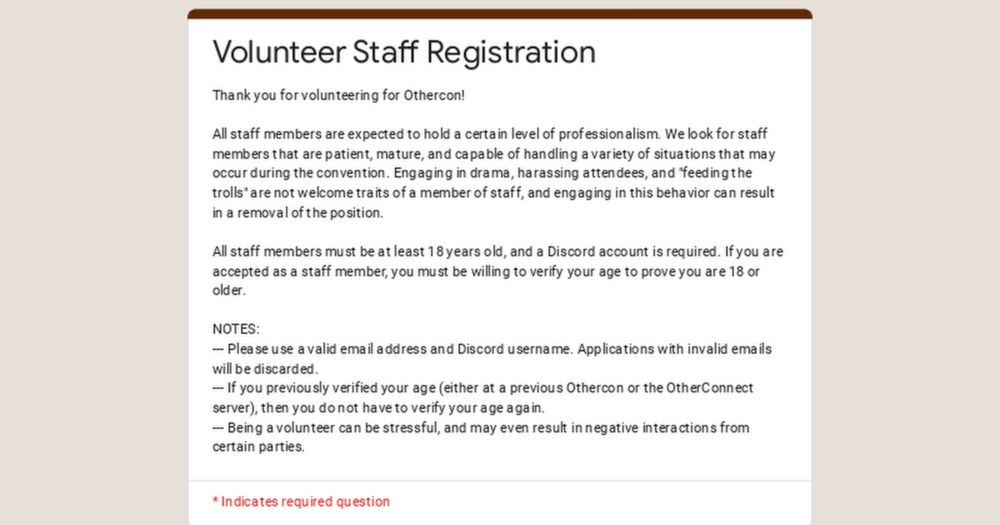 Volunteer Staff Registration