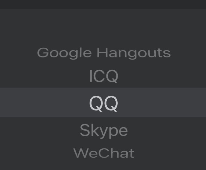 A selection menu to choose a “connection method” from LinkedIn, it shows Google Hangouts (?), ICQ (outdated), QQ (never heard of it), Skype (isn’t that dead?) and WeChat (Chinese). 