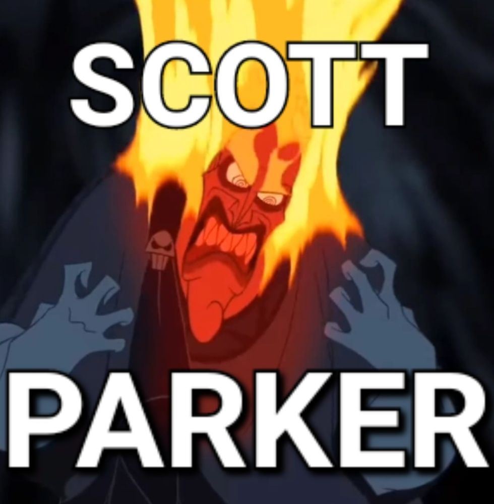 Angry Hades with the caption "Scott Parker"