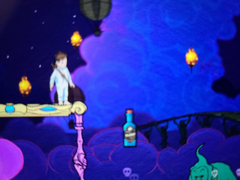 Little Nemo and the Nightmare Fiends: Nemo on a platform next to a restorative time that looks like... Liquor? 