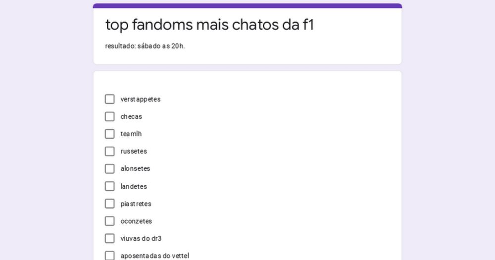 top fandoms mais chatos da f1