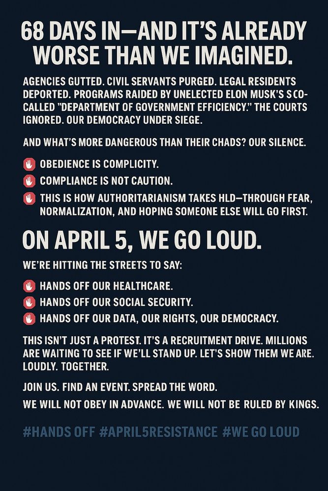 The "Hands Off!" protest in Chicago is scheduled for Saturday, April 5, from 12:00 PM to 2:00 PM CDT at Daley Plaza, located at 50 W Washington St, Chicago, IL 60602
