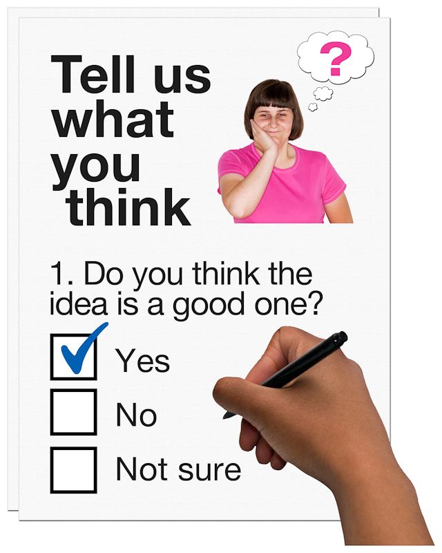 An Easy Read survey page. A hand is shown ticking the 'Yes' box with a pen.