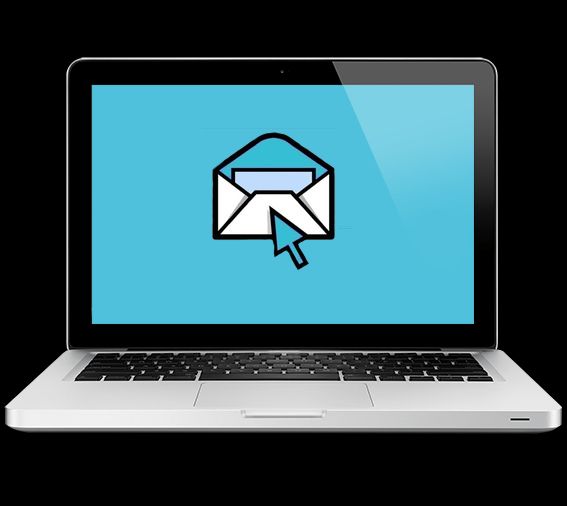 Laptop open with email icon on the screen.