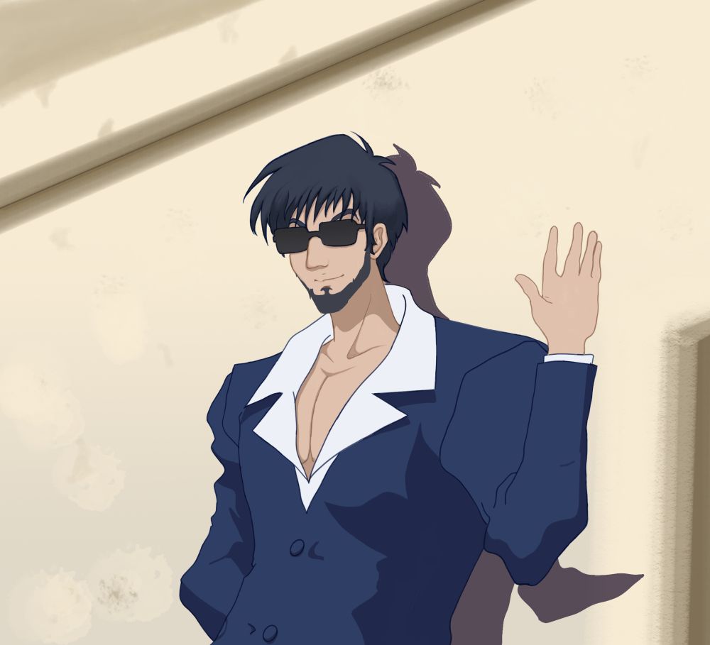 Same picture but now he has a thin beard