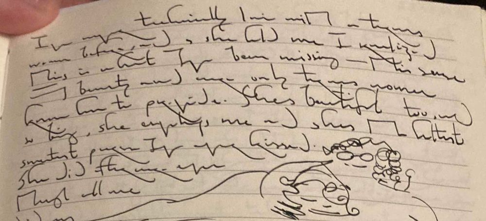 Clip of Jay’s journal with a doodle of me and Jay snuggling 