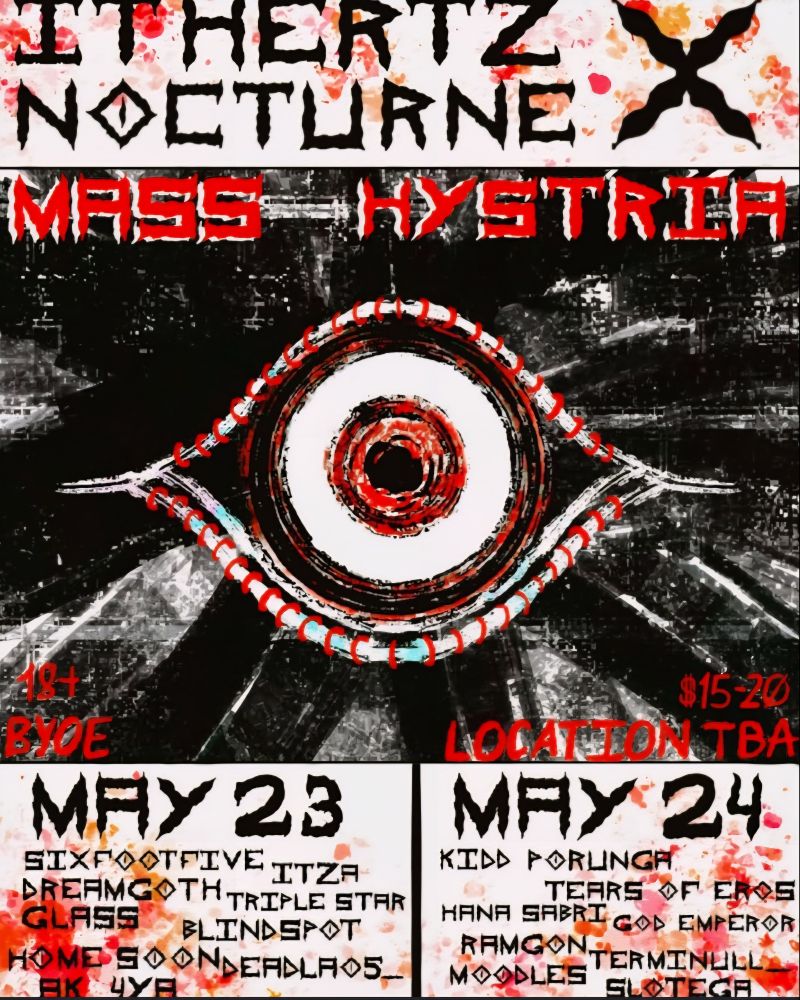 Mass Hysteria flyer with giant eyeball.