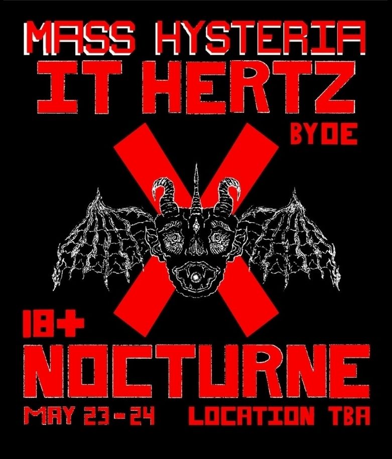 Mass Hysteria flyer with a winged demon.
