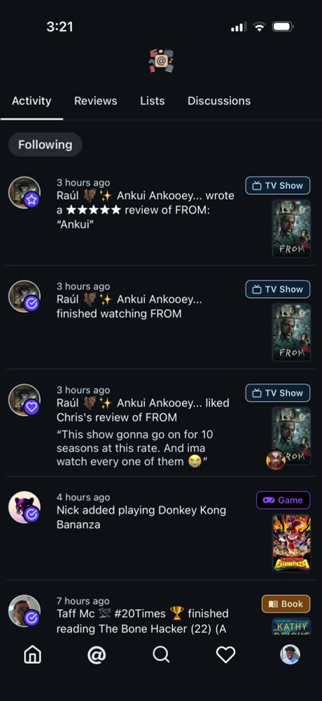 Activity feed with added following filter