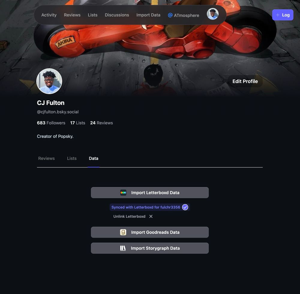 Profile page with import storygraph button