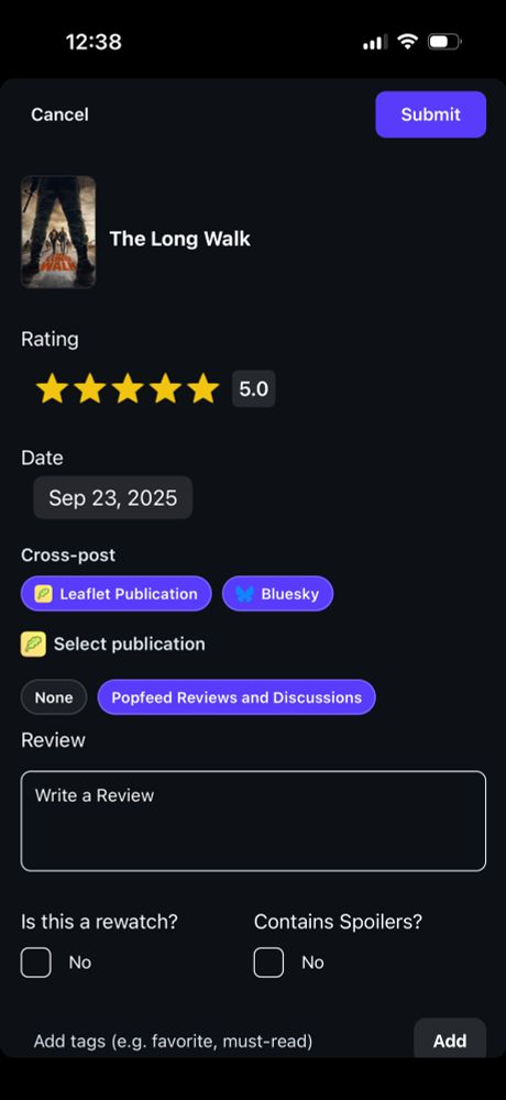 Create review page with cross post options 