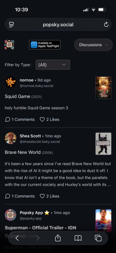 Discussion list on Popsky web
