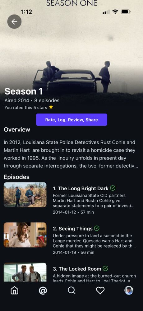 Season page on Popsky app with episodes marked as watched