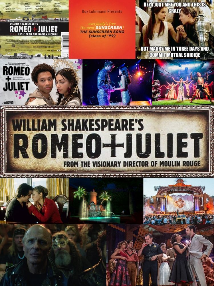 A collage of images from or inspired by Luhrmann's Romeo + Juliet.Romeo + Juliet.