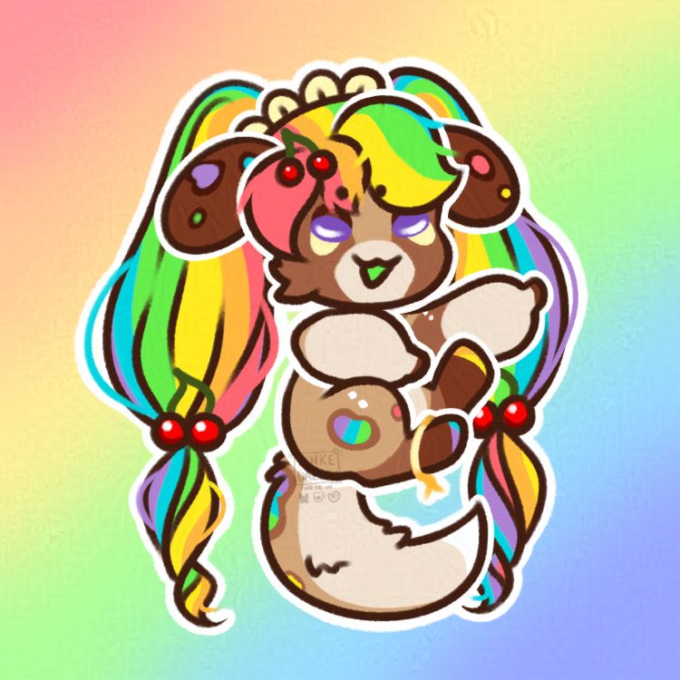 Itty bitty chibi of a rainbow and cocker spaniel wishing well inspired fashion fishy design.