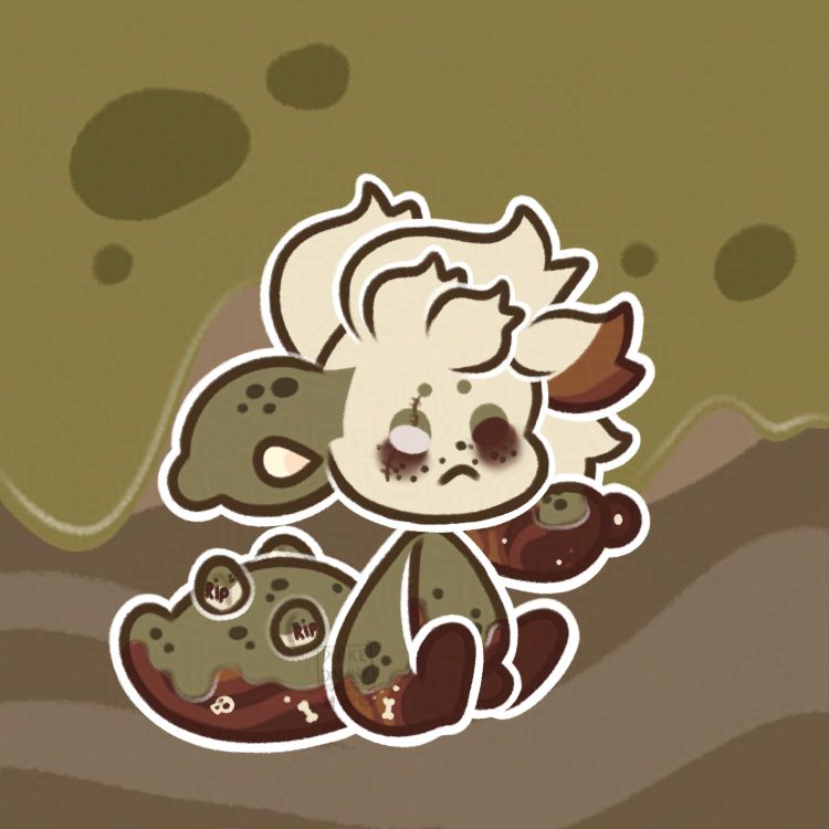 Itty bitty chibi of a little green zombie kryptox sitting.