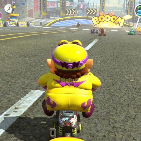 Screenshot of Mario Kart World, playing as Warrior in the Pro Racer outfit