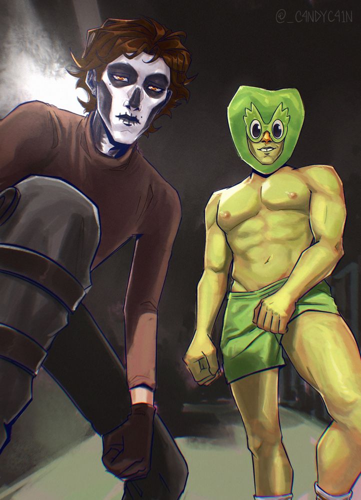 viktor dressed as a skeleton and Jayce dressed as the duolingo owl fr that one video LMAO was drawing this at 3am what am I doingg