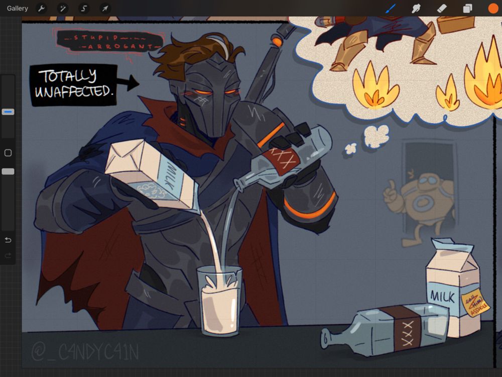 mh viktor (Totally Unaffected) grumbling to himself “stupid..arrogant..” while mixing what looks to be a toxic waste White Russian  