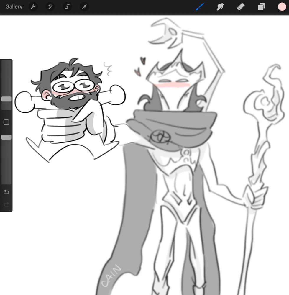 the heralds hand wrapping around jayce’s entire waist 