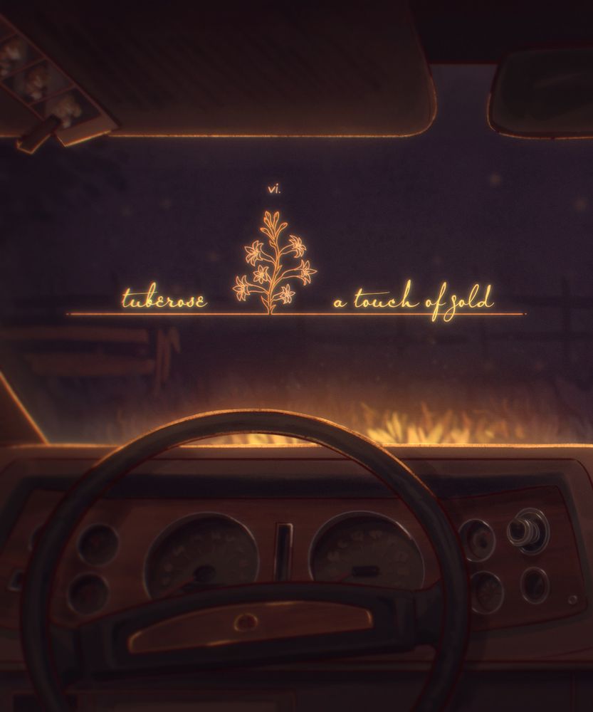 “tuberose | a touch of gold”

Interior shot of Jayce’s camaro from behind the drivers seat. A little memory is tucked away on the car’s visor :) 