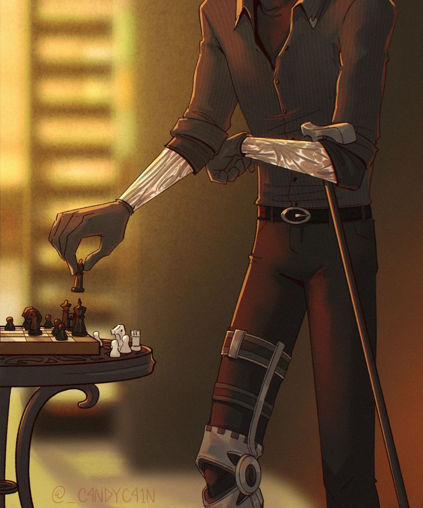 tattoo artist viktor playing the same game of chess in the afternoon