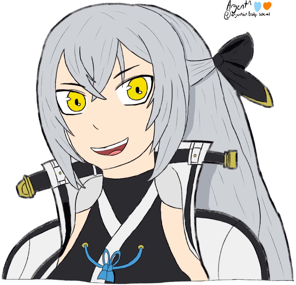 Artwork I drew of Shizuna Rem Misurugi from The Legend of Heroes: Trails through Daybreak with her Spirit Unificiation yellow eyes and a crazed smile.