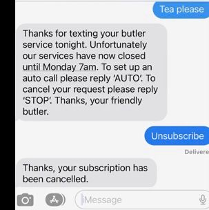 A request for tea was met with a sarcastic reply