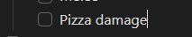 text saying pizza damage