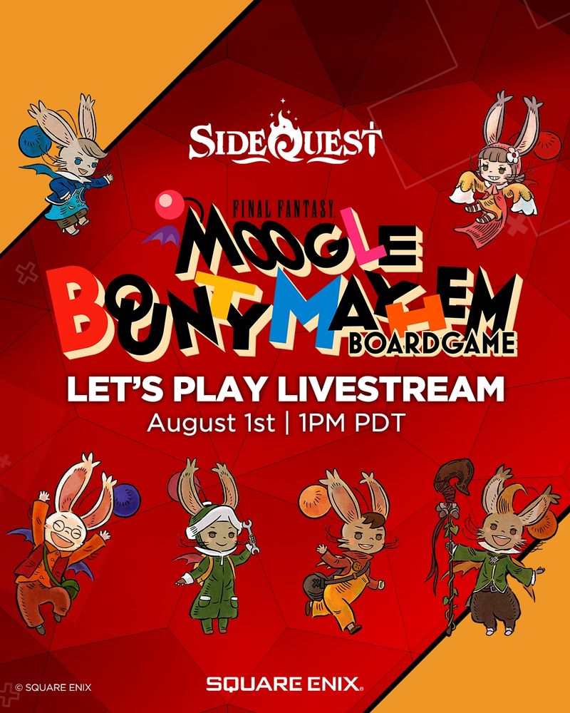 It's time for another Square Enix Side Quest Livestream! We're playing the Moogle Mayhem Board Game, so join us live at 1PM on Aug 1st! 