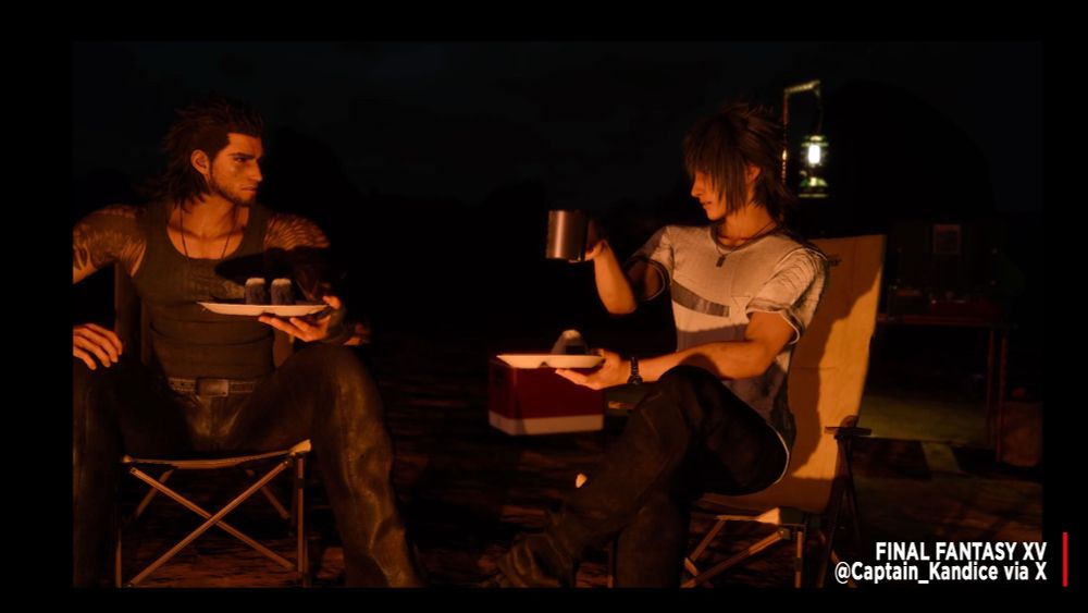 Summer is for the boys, the boys of Final Fantasy XV that is. Noctis and Gladiolus are featured in this photo by Captain_Kandice, via X, having a conversation by the fire while out camping. 
