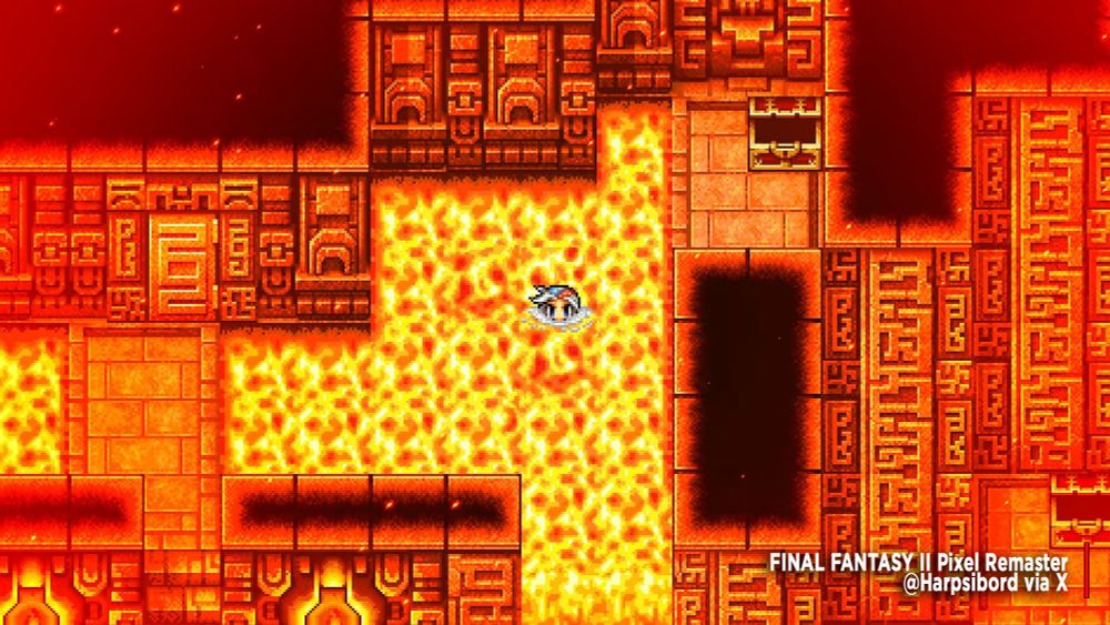 From Harpsiboard via X, this entry features Firion, from Final Fantasy II, experiencing the summers of Europe right now (just kidding). Firion is swimming through the lavas of the Mysidian Tower.