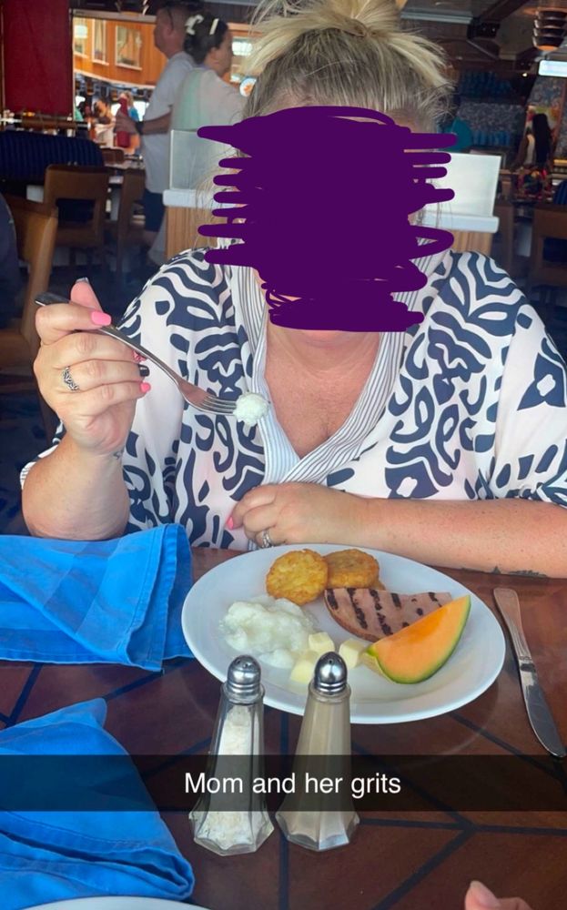 Pic of me eating grits on a cruise. 