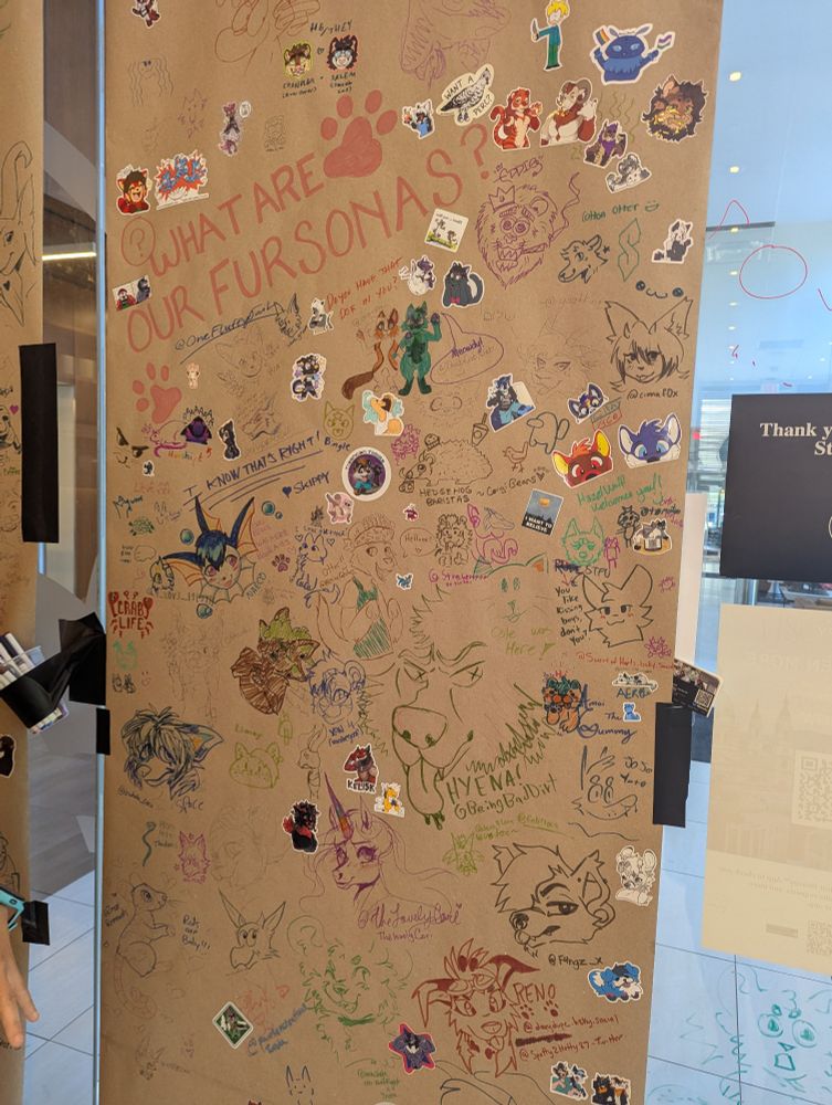 One of several spots in Starbucks covered with furry art
