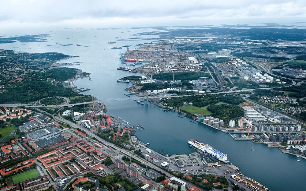 Picture from very high grounds of the port of Gothenburg