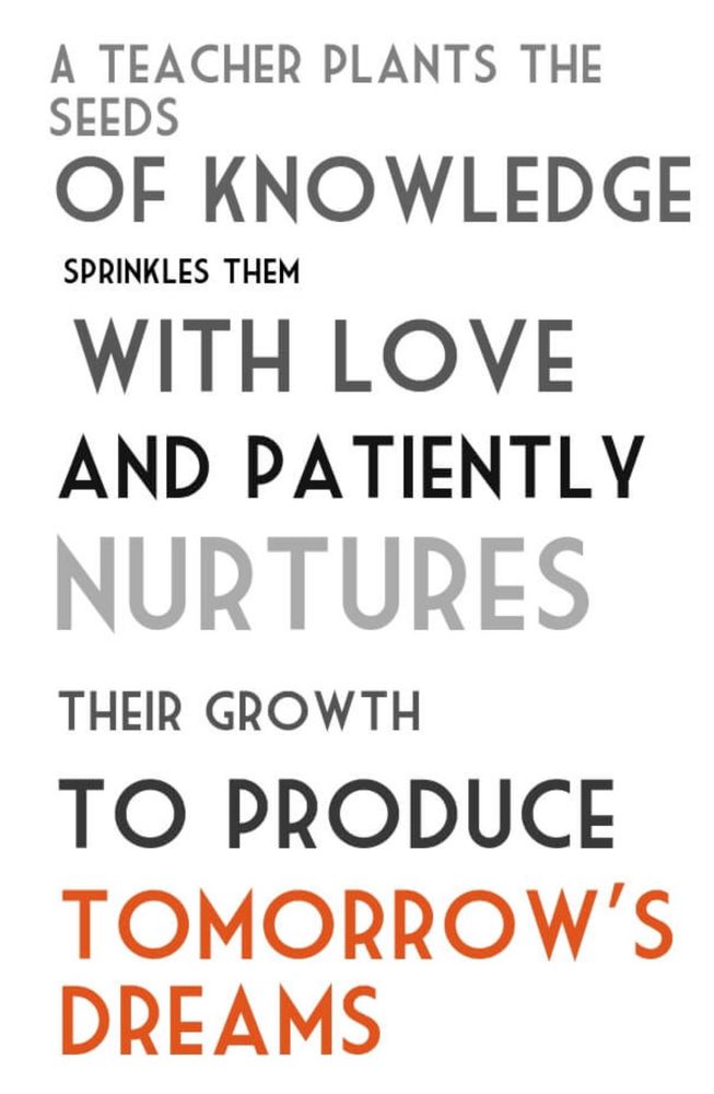 A TEACHER PLANTS THE SEEDS
OF KNOWLEDGE, SPRINKLES THEM WITH LOVE AND PATIENTLY NURTURES THEIR GROWTH TO PRODUCE TOMORROW'S DREAMS

#education #teachers 