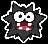 A Fuzzy as depicted in the Paper Mario series: a pointy black blob with goofy-looking eyes and a mouth