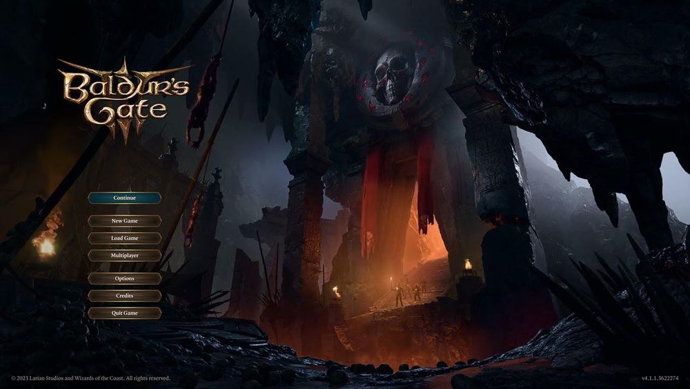 Baldur's Gate 3 main menu screenshot.