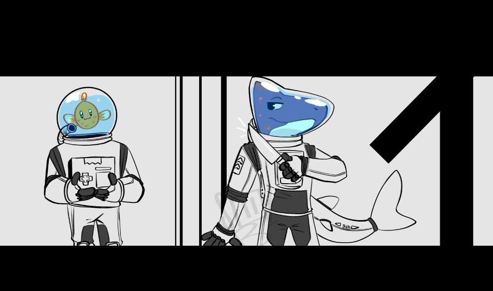 Sharky patiently waiting for his prey to walk into the room, kill them.