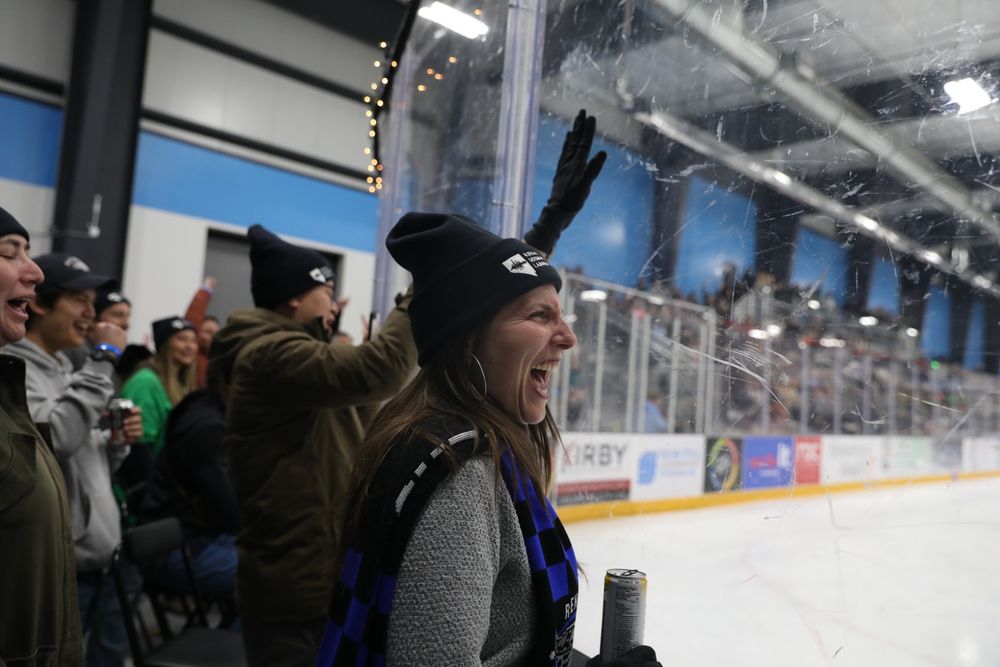 NSL staff memeber excited about Ice Raider goal!