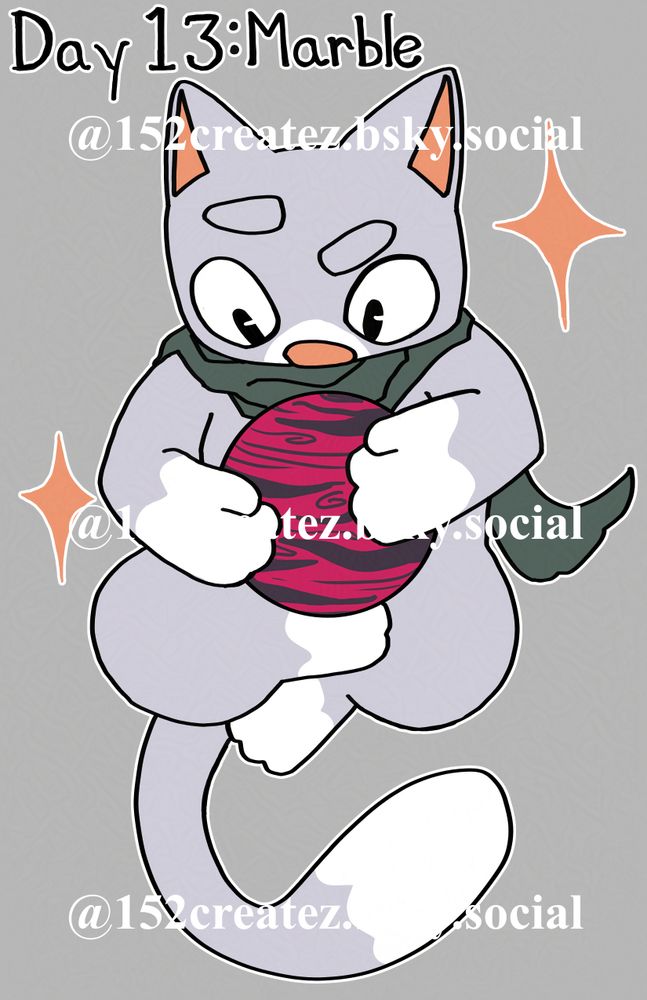 Day 13: Marble - Limited color palette drawing of a cat pondering an orb.