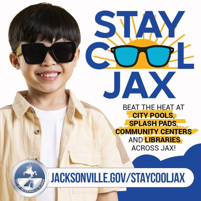 graphic shows a young person in sunglasses with the words stay cool jax