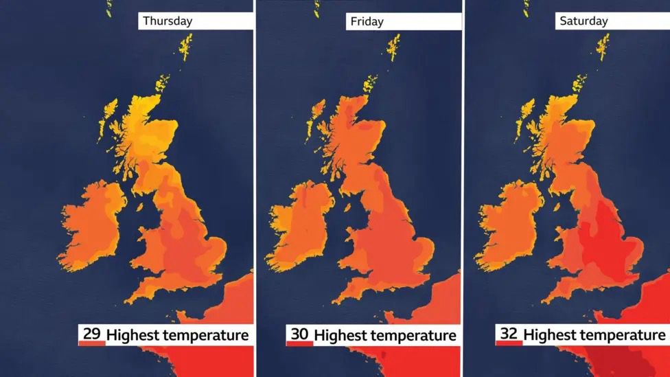 Heatwave map of UK and Ireland