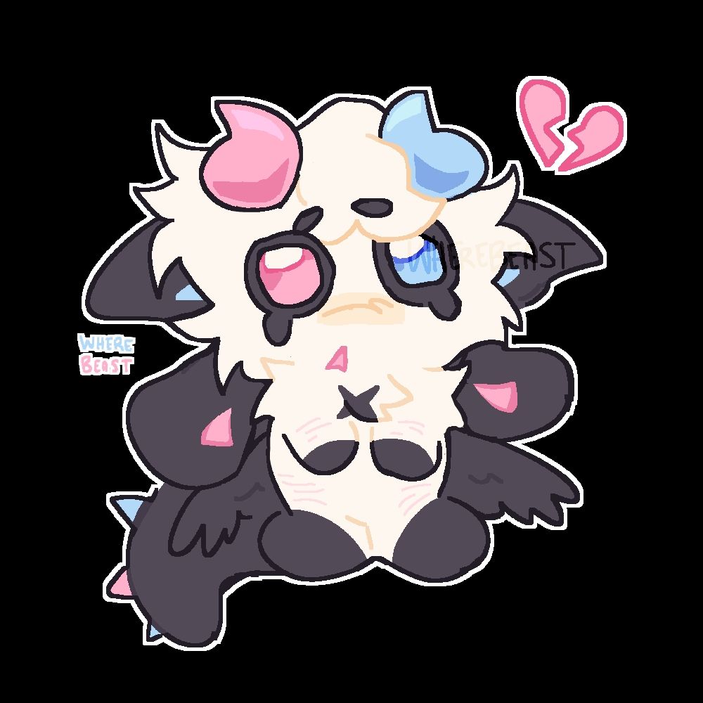 A drawing of a sad kittydog with wings.