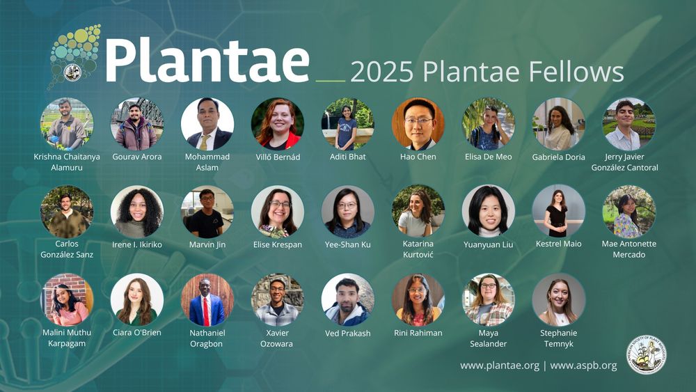 Image text: 2025  Plantae Fellows. www.plantae.org | www.aspb.org. Featuring ASPB & Plantae Logos, and Plantae Fellows names and headshot photos.