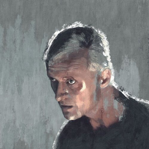 A painted portrait of Rutger Hauer as Roy Batty in Blade Runner.