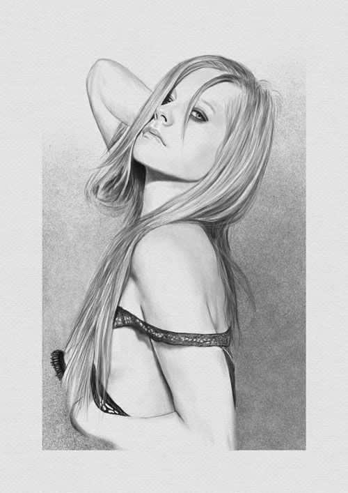 A pencil portrait of Avril Lavigne.