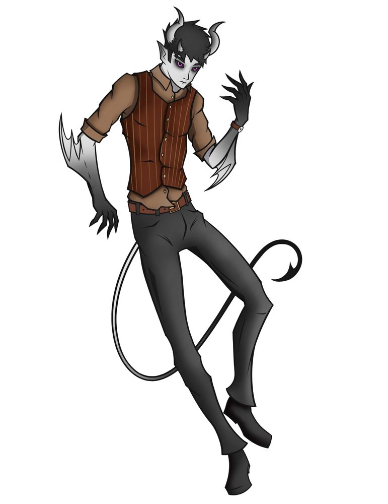 Sam does arts, challenge entry, character drawing, demon, demon character, steampunk outfit, anime style, persona style, thick line art, clip studio paint