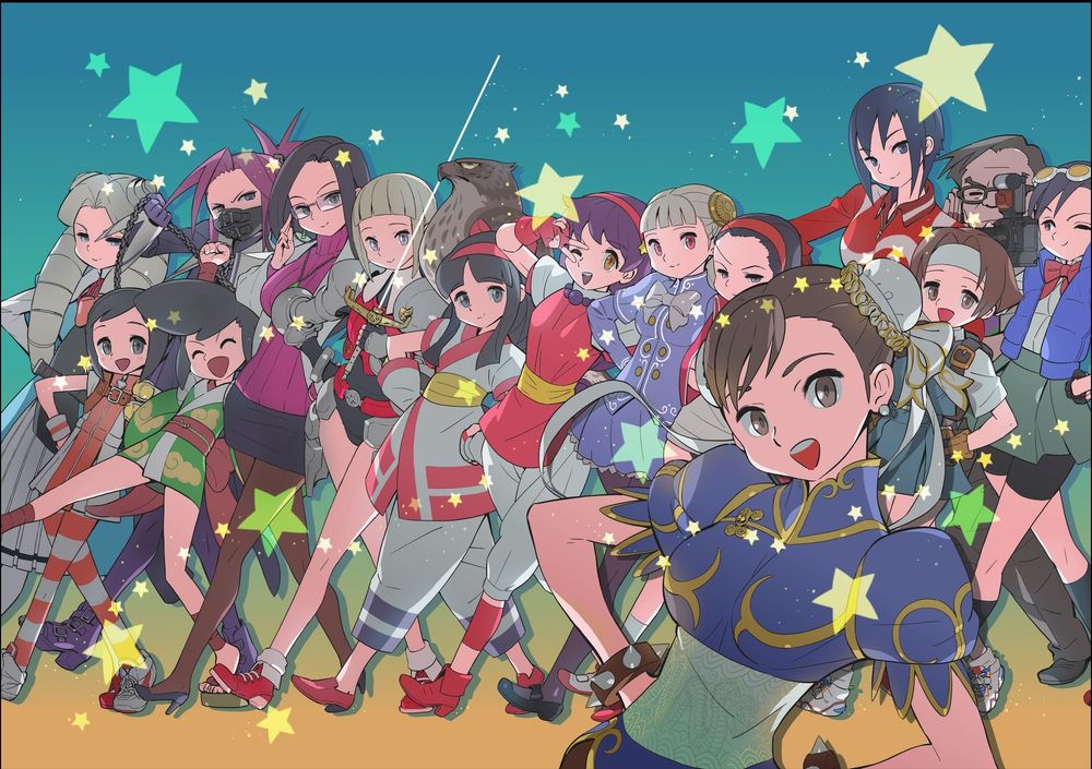 Line-up of girls who appear in Capcom Fighting Collection 2