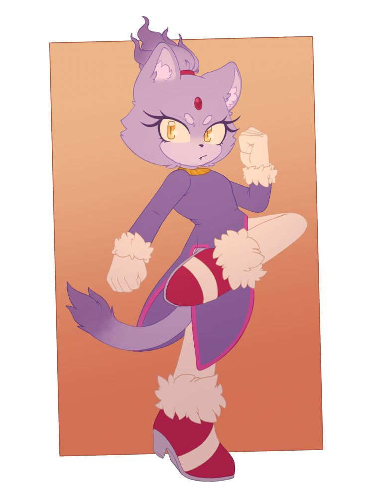 Fanart of Blaze the Cat from the Sonic the Hedgehog series in a spinning kick pose.